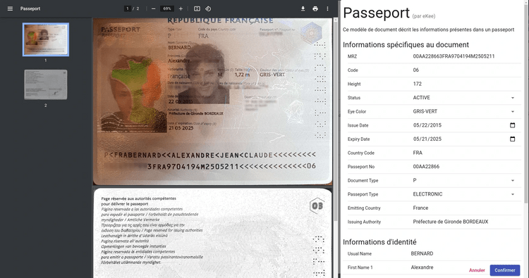 Passeport avec ses données associées